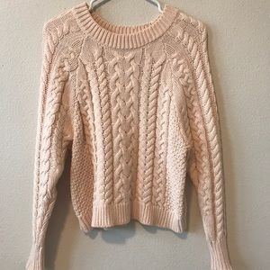 Aerie Cable Knit Crew Neck Sweater Light Pink